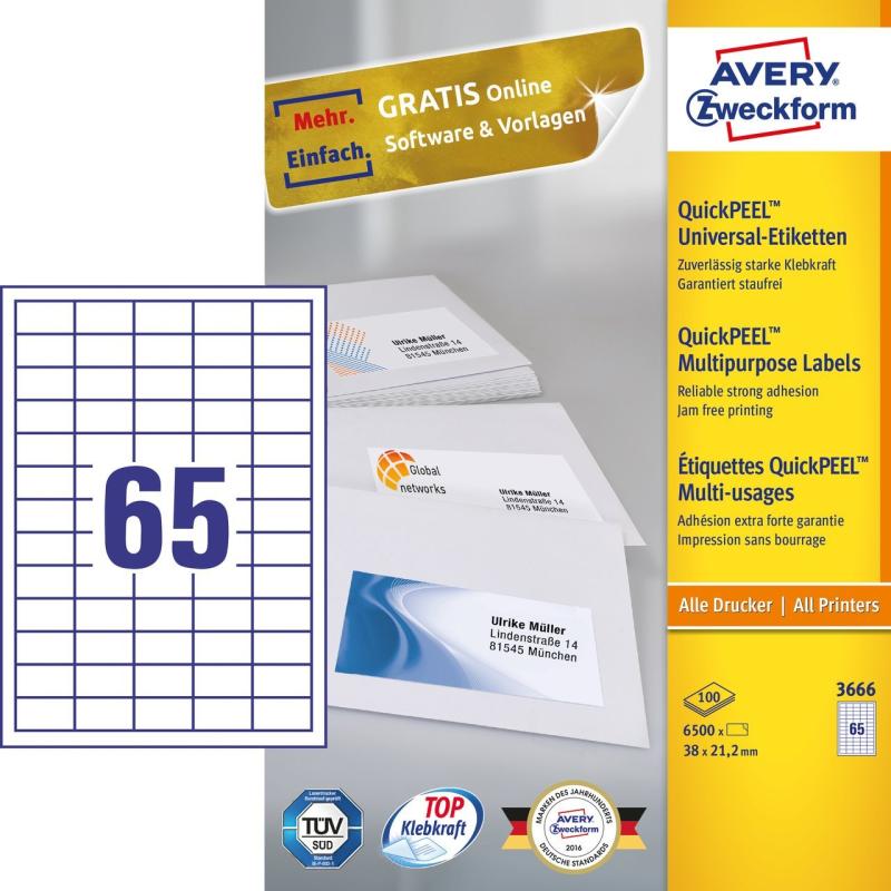 Avery Zweckform, Labels Avery 38 x 21,2mm, A4 (3666)