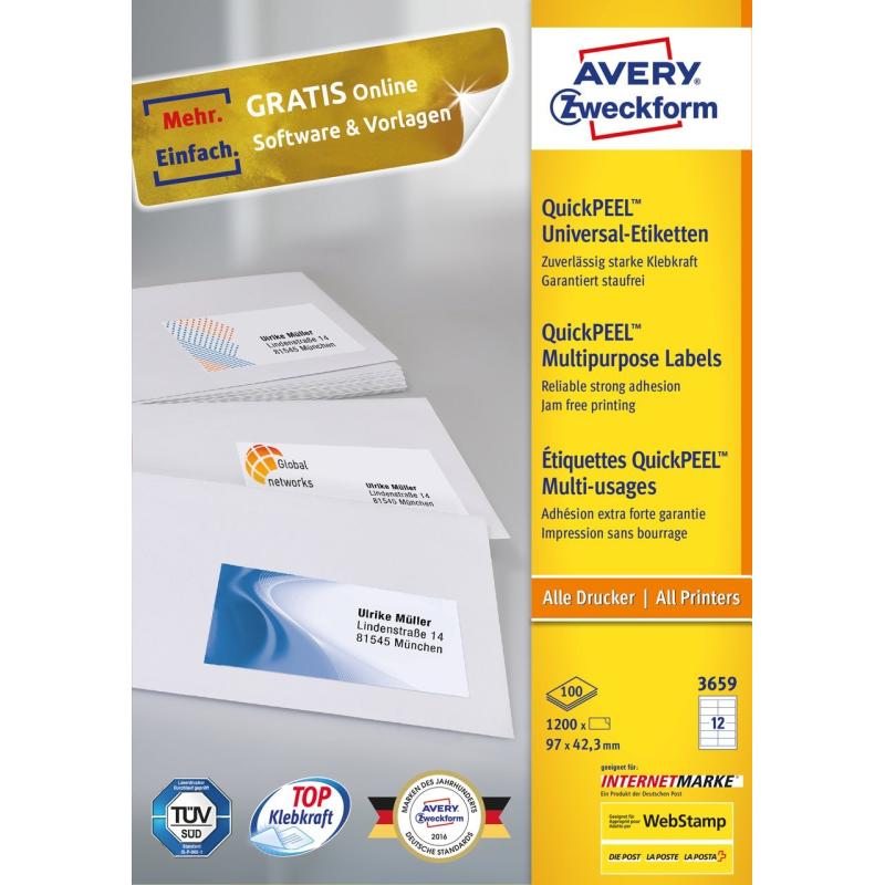 Avery Zweckform, Labels Avery 97 x 42,3mm, A4 (3659)