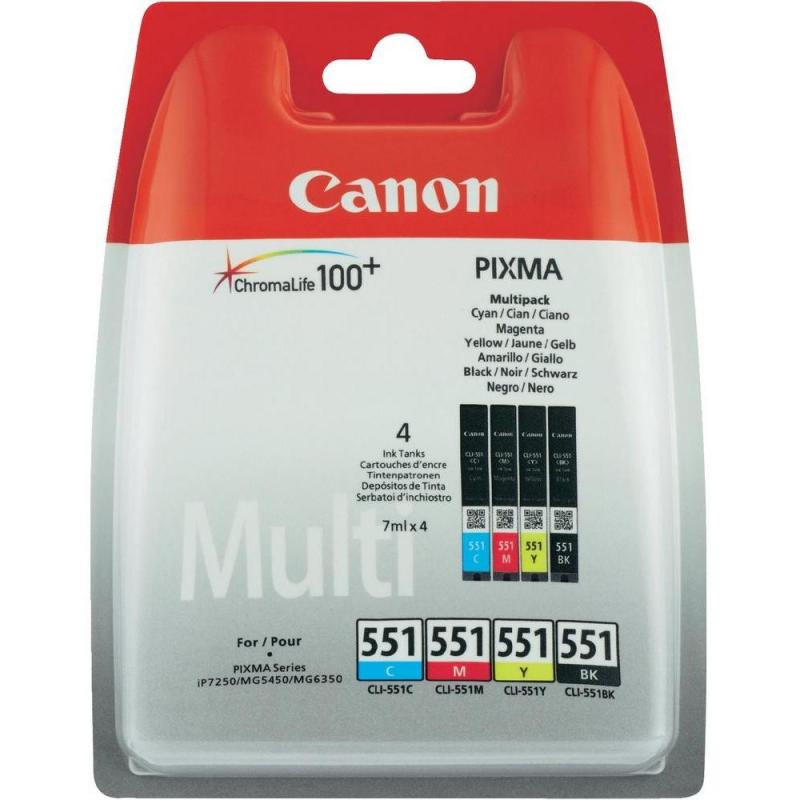 Canon Ink CLI-551 CLI551 Multipack C M Y BK Blister mit Alarm (6509B008)