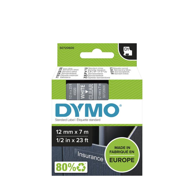 Dymo Schriftband Clear White 45020 (S0720600)
