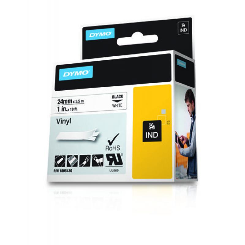 Dymo Rhino Coloured Vinyl Black White (1805430)