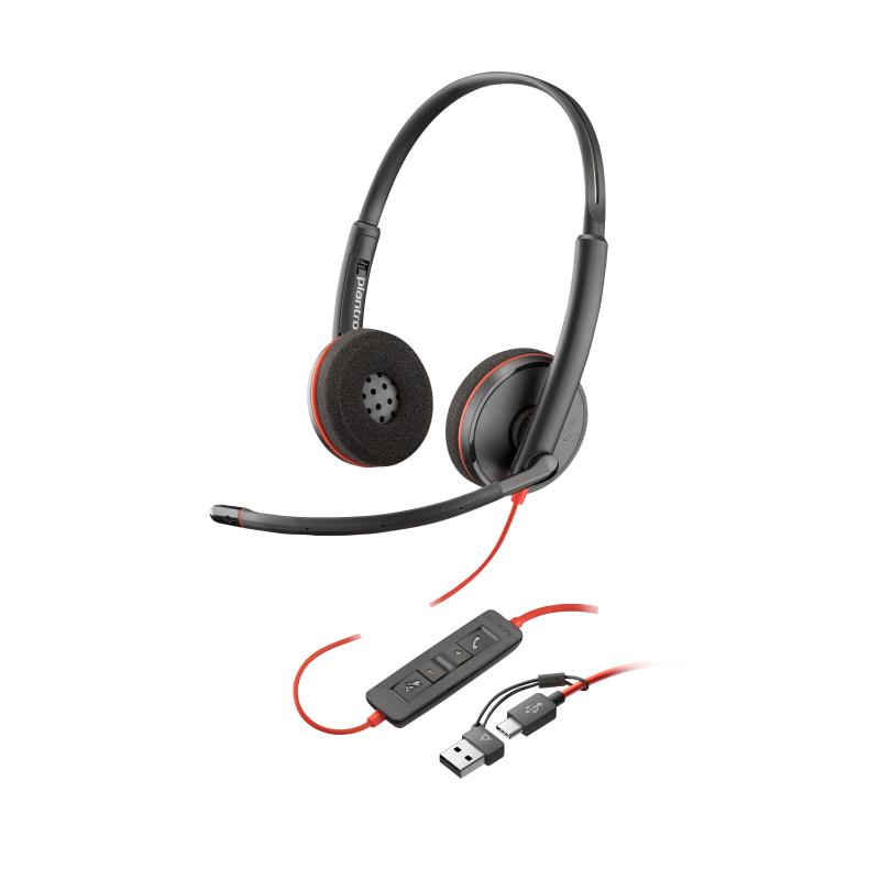 HP Poly Headset Blackwire 3220 Stereo USB-C USBC Headset +USB-C A +USBC A Adapter (8X228AA)