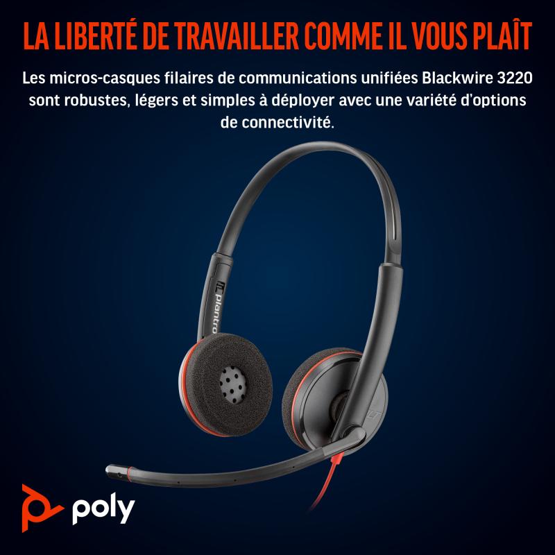 HP Poly Headset Blackwire 3220 Stereo USB-C USBC Headset +USB-C A +USBC A Adapter (93S87AA)