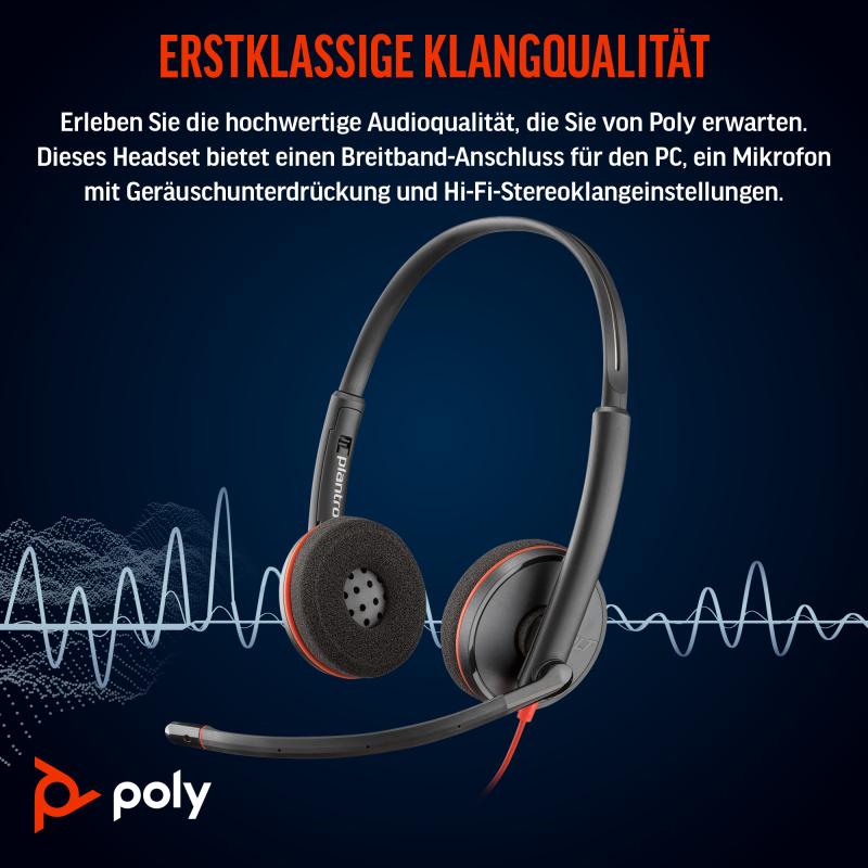 HP Poly Headset Blackwire 3220 Stereo USB-C USBC Headset +USB-C A +USBC A Adapter (93S87AA)