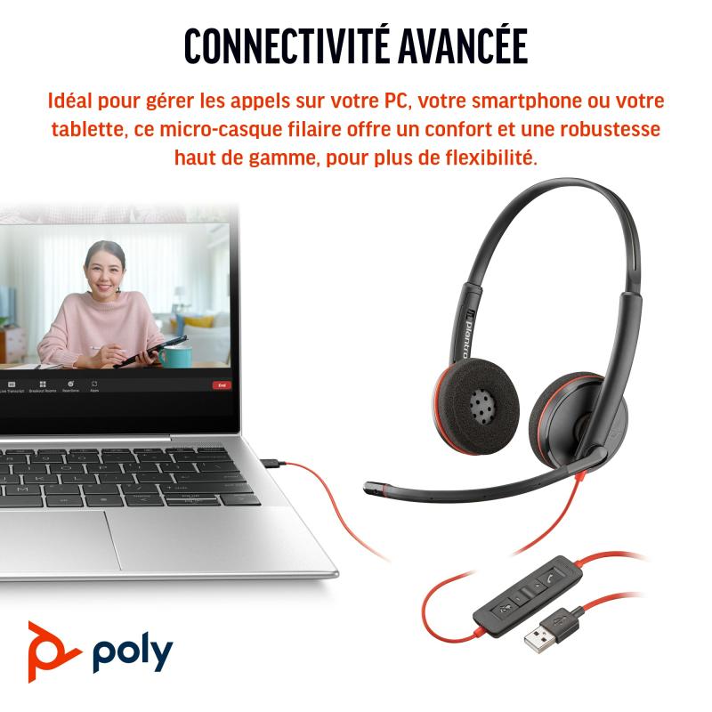HP Poly Headset Blackwire 3220 Stereo USB-C USBC Headset +USB-C A +USBC A Adapter (Bulk) (8X228A6)