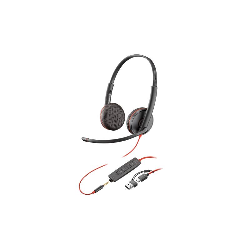 HP Poly Headset Blackwire 3225 Stereo USB-C USBC +3 5mm HP5mm HP 5mm Plug +USB-C A +USBC A Adapter (Bulk) (8X229A6)