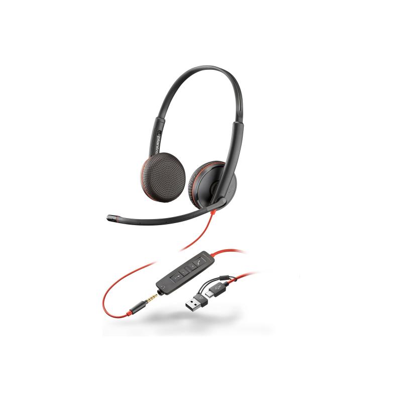 HP Poly Headset Blackwire 3225 Stereo USB-C USBC +3 5mm HP5mm HP 5mm Plug +USB-C A +USBC A Adapter (8X229AA)