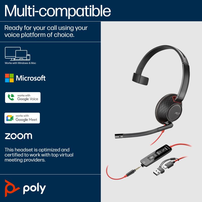 HP Poly Headset Blackwire 5210 Monaural USB-C USBC (8X230AA)