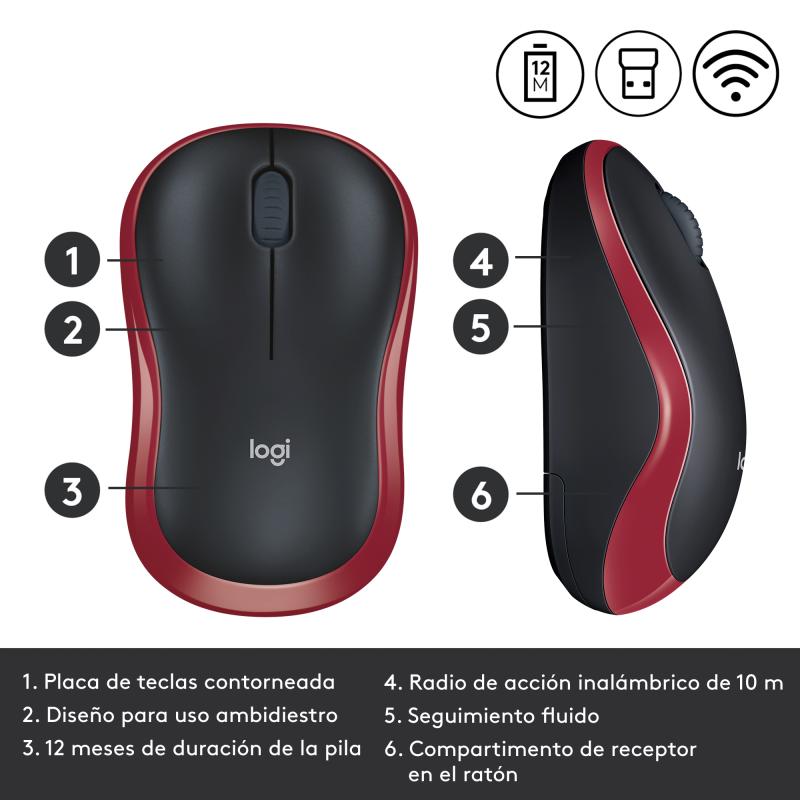 Logitech Mouse M185 Wireless black red (910-002240) (910002240)