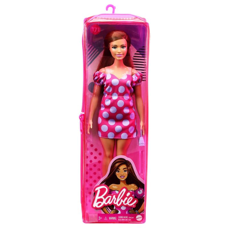 Mattel Barbie Fashionistas Vitiligo Puppe im schulterfreien Polka Dot Kleid (GRB62)