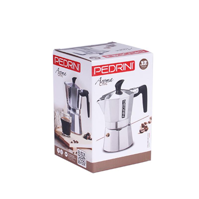 Pedrini Coffee Maker polished Aluminum 3 Cups silver black (9083-3) (90833)