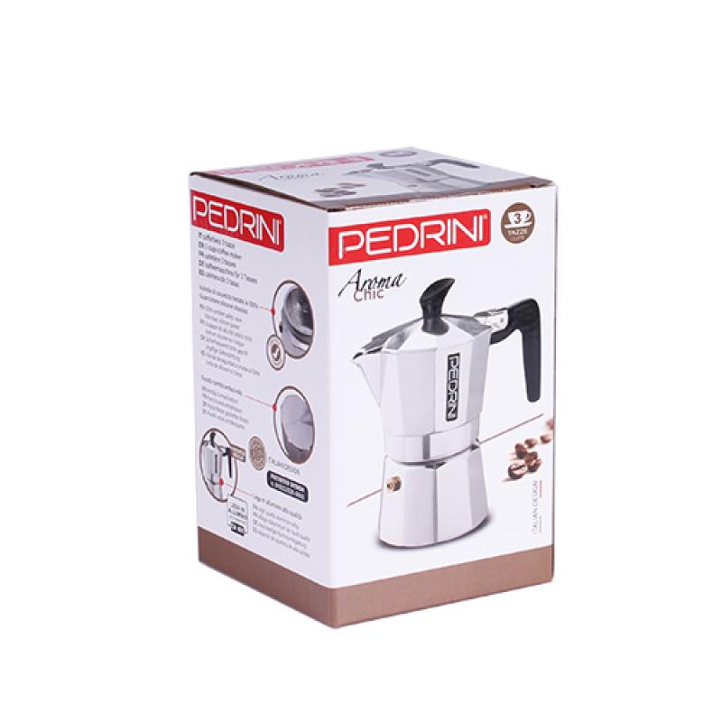 Pedrini Coffee Maker polished Aluminum 3 Cups silver black (9083-3) (90833)