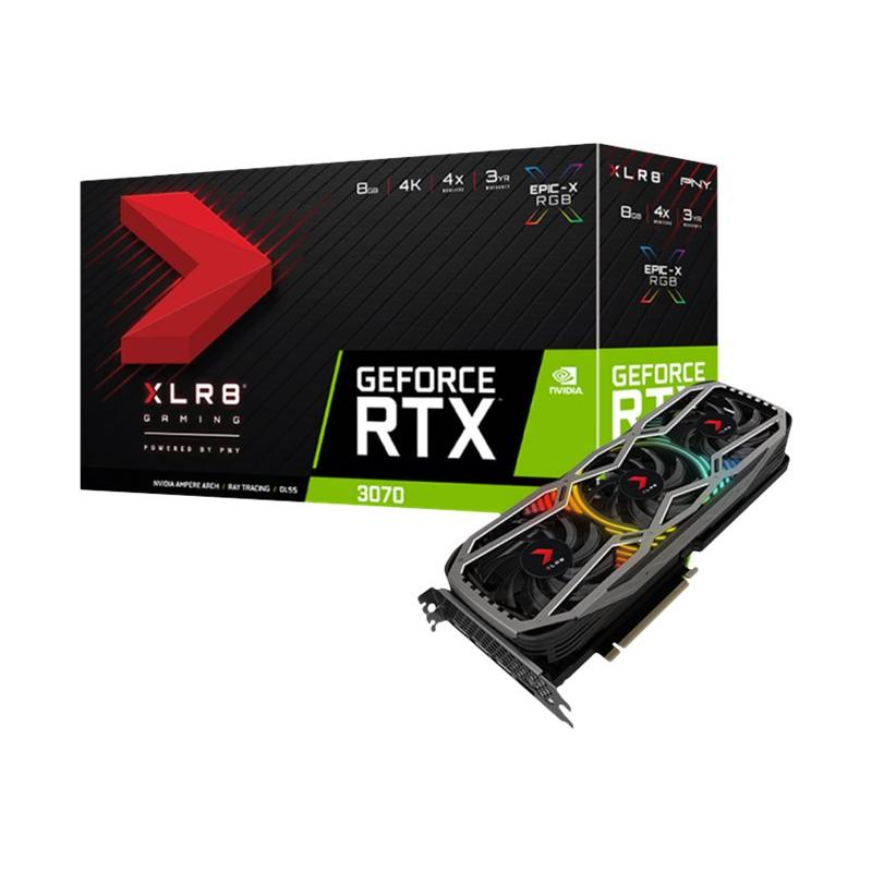 PNY Grafikkarte GeForce RTX 3070 XLR8 Gaming REVEL EPIC-X EPICX RGB Triple Fan LHR (VCG30708LTFXPPB)