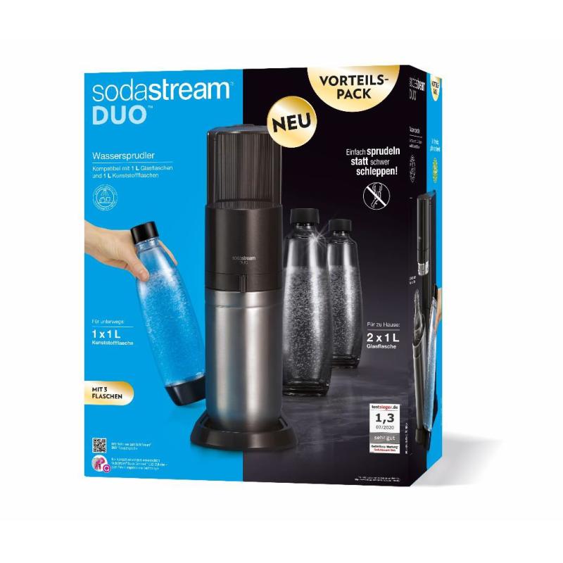 SodaStream Soda Maker DUO Valuepack black Schwarz QC incl 2 Glas- Glas & 1 PET-Bottle PETBottle (1016813490)