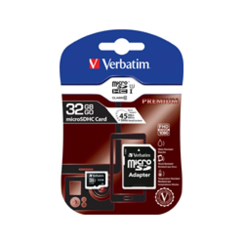 Verbatim Flash-Speicherkarte FlashSpeicherkarte (microSDHC SD-Adapter (microSDHC SDAdapter inbegriffen)(44083)