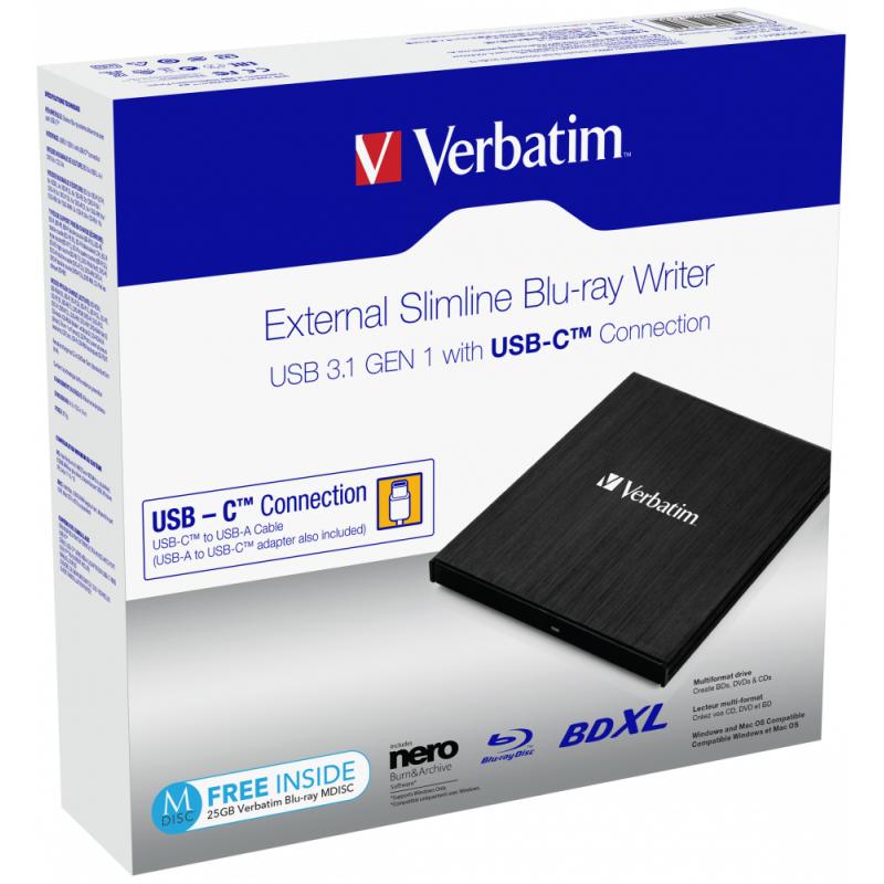 Verbatim Slimline BDXL Writer 6x 4x SuperSpeed USB 3 1 Verbatim1 Verbatim 1 Gen1 extern(13,3 cm )(43889)